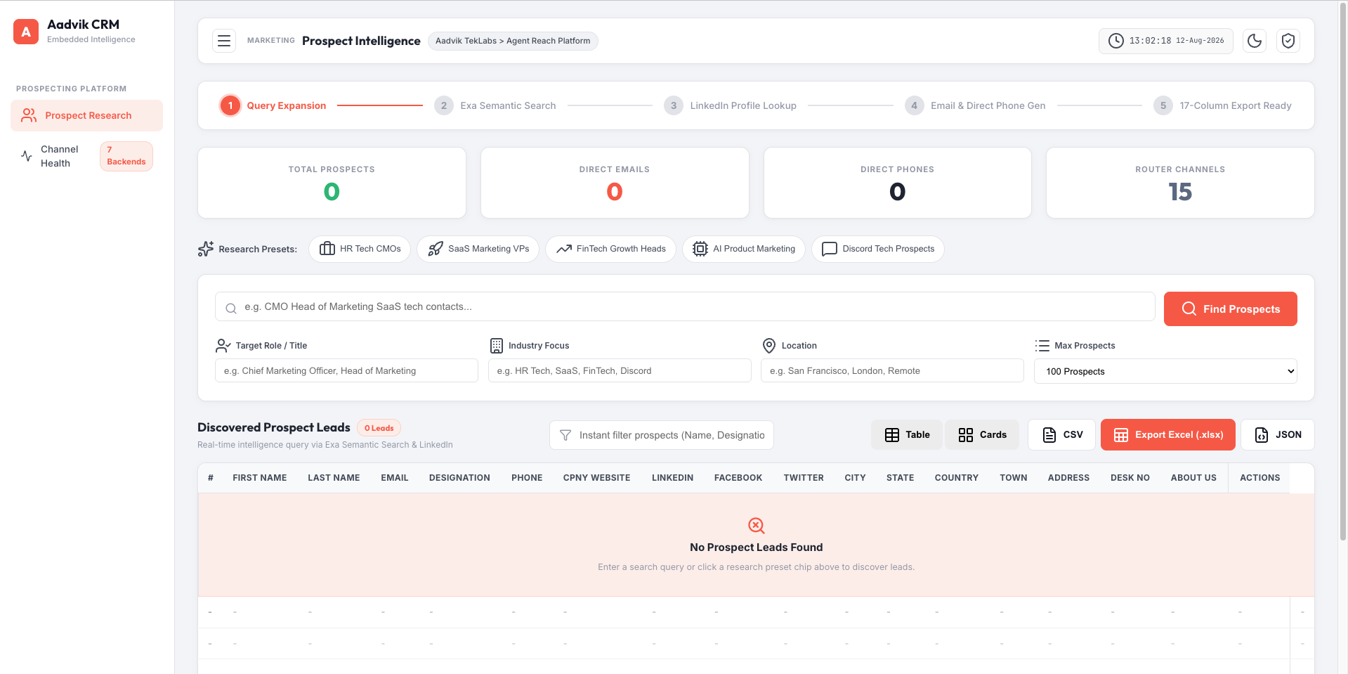 Prospect Research & Discovery Interface